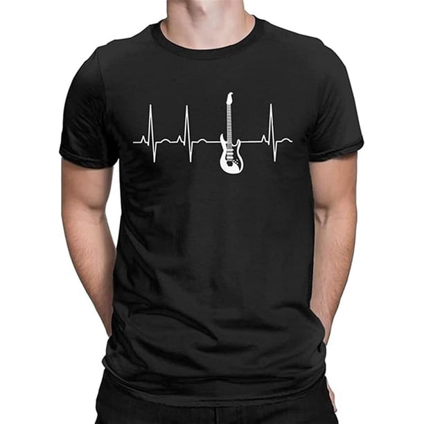 Men's Electric Guitar Heartbeat Player T Shirt Music Cotton Clothing Funny Short Sleeve