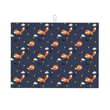 

Honeii Cartoon Fox Print Kitchen Drying Mat Coffee Bar Mat Hide Stain Coffee Maker Mat for Countertops Coffee Pot Dish Drying Mat