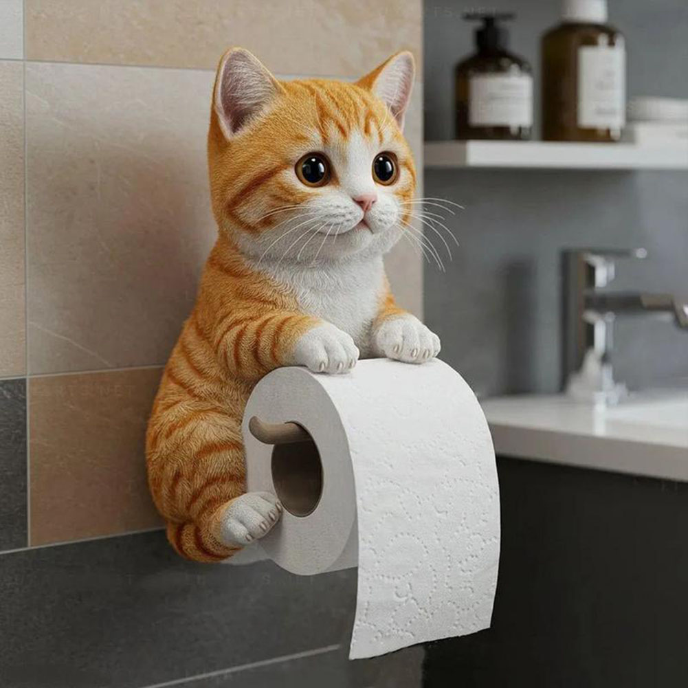 CARRFA Funny 3D Cat Toilet Roll Holder, Creative Cat Sculpture Paper Holder, Decorative Towel & Tissue Wall Mount for Bathroom Kitchen Decor Gifts for Cat Lovers