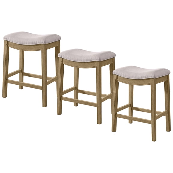 ROME OAK Parker 26" Backless Saddle Kitchen Counter Stool, Natural, Cream Upholstery, 3 Pack