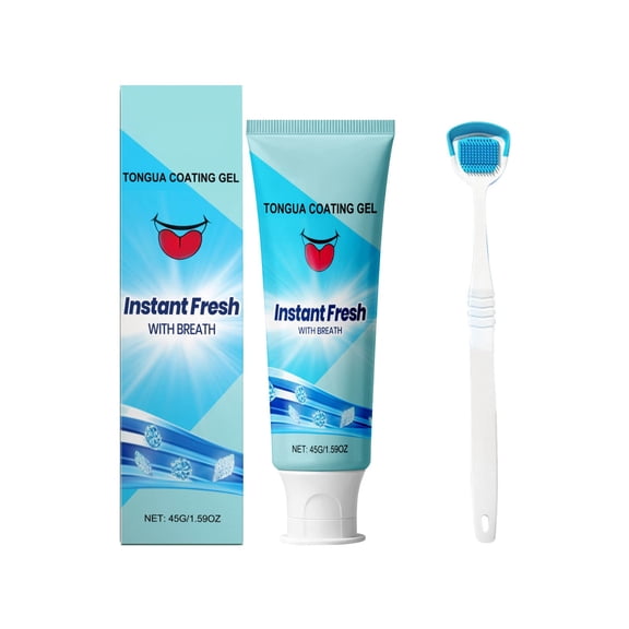 Tongue Scraper Tongue Cleaner Gel with Tongue Brush - Tongue Scraper Gel Set with Fresh Mint for Cleaning Tongue Coating and Maintaining Fresh Breath 45g