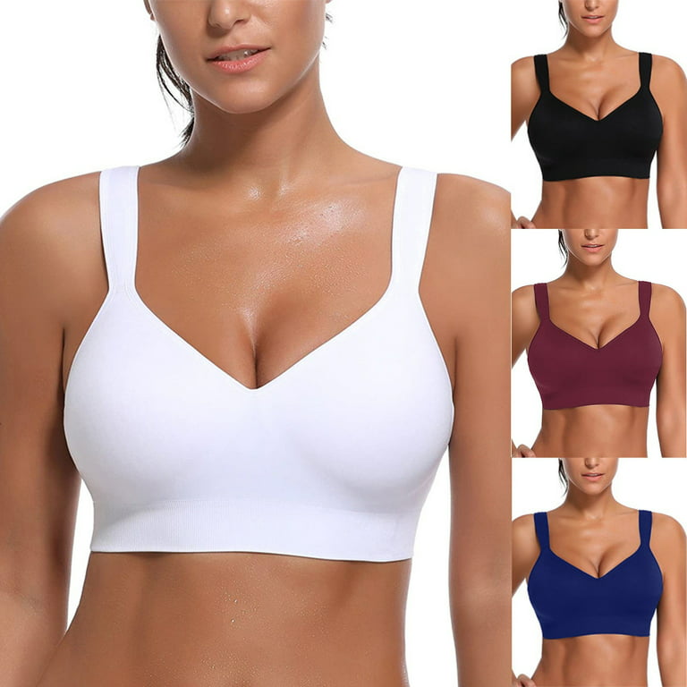 Odeerbi Sports Bras for Women 2024 V-Neck Solid Comfort Yoga Top Traceless  Camisole Underwear Bra White 