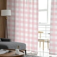 thumbnail image 4 of Sheer Curtains 108 Inches Long, Farmhouse Pink White Checkered Light Filtering Window Curtains for Living Room/Bedroom, Pink Buffalo Plaid Rod Pocket Voile Sheer Curtain Drapes, 52"Wx108"L, 2 Panels, 4 of 9