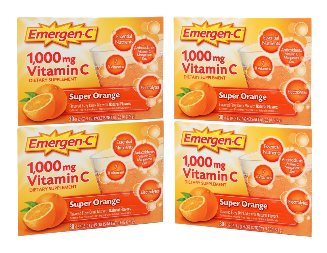 4 Pack EmergenC Dietary Supplement Drink Mix with 1000 mg Vitamin C