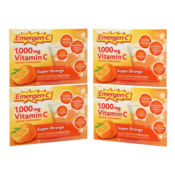 4 Pack EmergenC Dietary Supplement Drink Mix with 1000 mg Vitamin C
