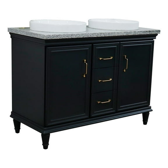 49 in. Double Wooden Vanity Dark Gray with Gray Granite Round Sink