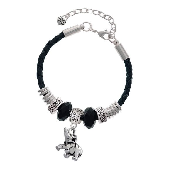 Delight Jewelry Silvertone Elephant Wife Celtic Knot Leather Bead Bracelet, 7" 2" Extender