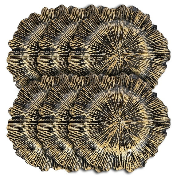 A&B Home 13"Dia. Reef Plastic Charger Plates - Set of 6 - Black