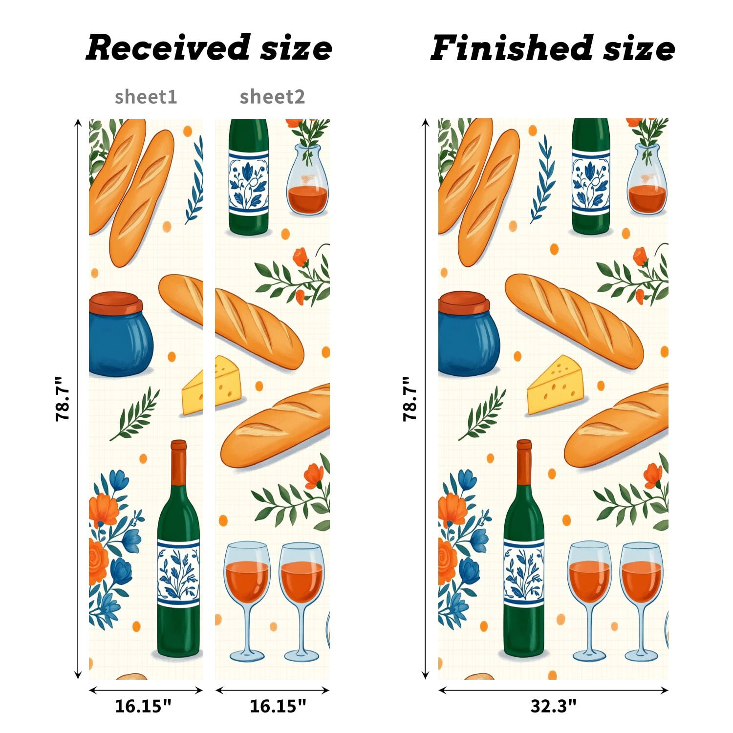 Self Adhesive Vinyl Refrigerator Wrap Set Wine Cheese Bread Floral Accents Cozy Picnic Door Mural Removable Fridge Sticker Peel and Stick&nbsp;Full Door Cover Decal Kitchen Bar Decor