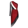thumbnail image 2 of Lejafay Robe de Danse Latine Asymétrique à Manches Longues pour Femmes avec Franges Costume de Performance Samba Bourgogne TTG, 2 of 5