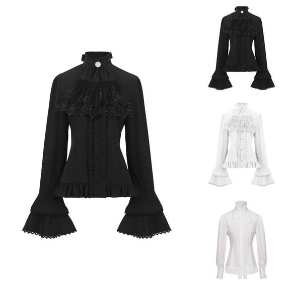 Womens Renaissance Blouse 2025 Long Flared Sleeve Victorian Gothic Vampire Shirt Tops for Women