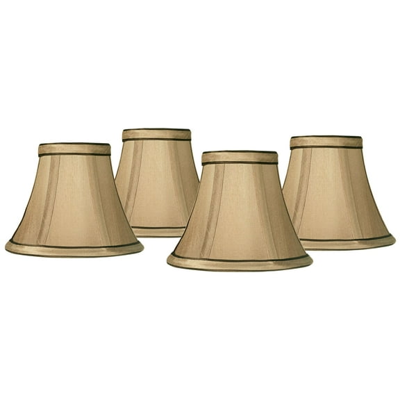 Springcrest Set of 4 Round Hardback Bell Lamp Shades Celia Tan Brown Small 3" Top x 6" Bottom x 5" High Candelabra Clip-On Fitting