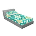 thumbnail image 2 of Ambesonne Green Fitted Sheet & Pillow Sham Set, Geometric Colored Tiles, Twin, Green Teal White, 2 of 2