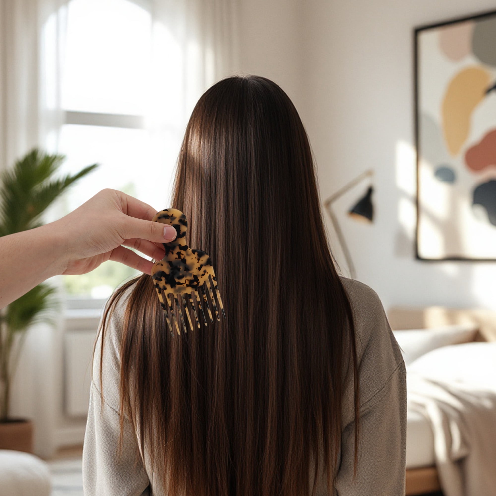 Unique Bargains 1 Pc Round Handle Marble Hair Insert Comb for All Hair Types Light Brown
