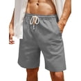 thumbnail image 4 of Men's Cotton Linen Casual Shorts, Elastic Drawstring Waist Knee Length Beach Shorts with 3 Pockets, Lightweight Breathable Summer Walking Shorts, 7 Colors Available, 4 of 10