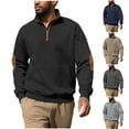 thumbnail image 2 of ZCFZJW Waffle Knit Sweatshirts for Men Lightweight Casual Fall Long Sleeve Quarter Zip up Stand Collar Pullover Tops Fashion Pocket Sweaters with Elbow Patches Black XXL, 2 of 10