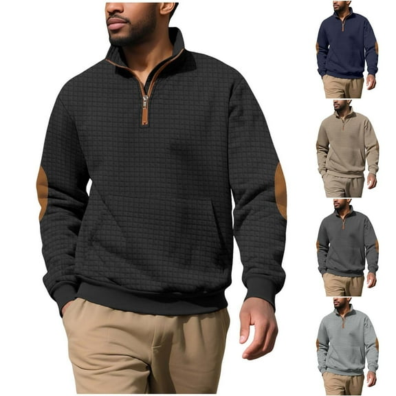 Paiwinds Men's Quarter-Zip Hoodie with Stand Collar & Kangaroo Pocket, Solid Color Long Sleeve Pullover for Casual Streetwear and Daily Comfort