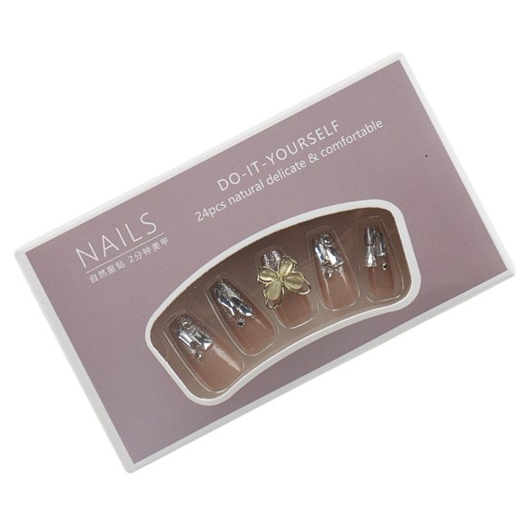 Golden Butterfly Artificial Nails Long French Press on Nails for Finger Nail DIY at Home Jelly Glue Model