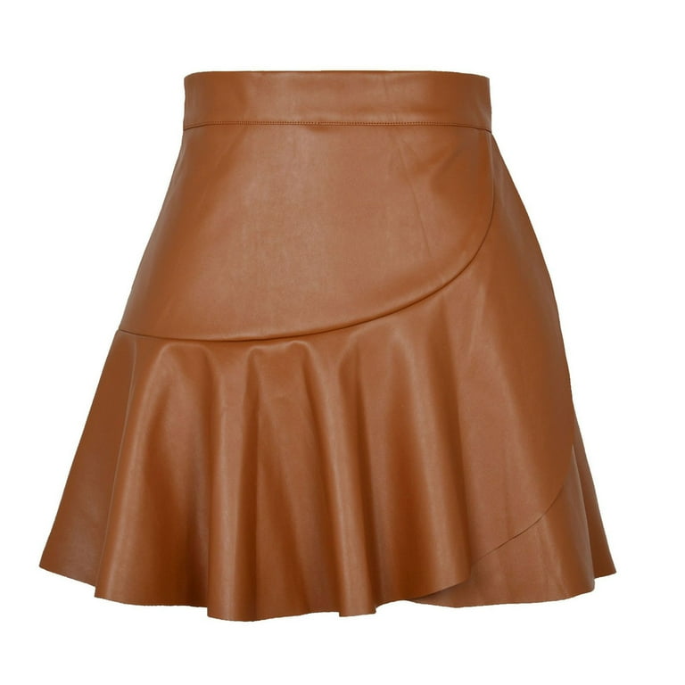 Pu leather ruffle skirt 2025