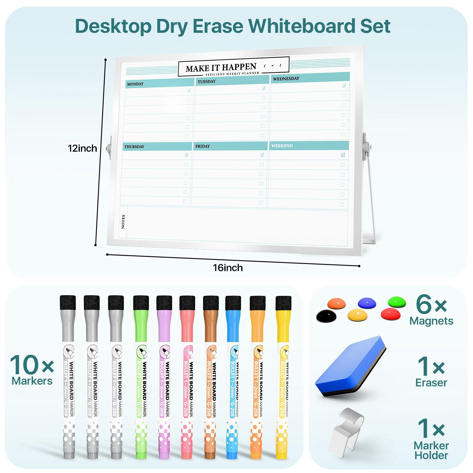 Marsrock Sale 16"×12"Green Desktop Double-Sided Dry Erase Whiteboard with Stand,Great for Home,School& Planning Board