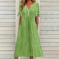 thumbnail image 2 of Afdoent Dresses For Women Solid Color Dress With V Neck Short Sleeve Lace Frilly Long Dress Beach Vacation Outfits Trendy Clothes, 2 of 5
