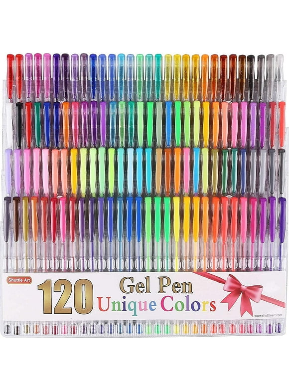 Shuttle Art 120 Unique Colors (No Duplicates) Gel Pens Colored Gel Pen Set for Adult Coloring Books Art Markers
