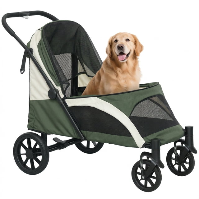 PawHut Poussette pour Animaux Poussette pour Chien pour Petits à Grands Chats, Vert Foncé