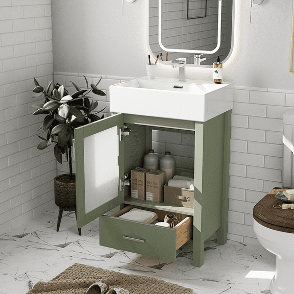 YINGYING 20" Bathroom Vanity with Ceramic Sink, Freestanding Bathroom Vanities Small Bathroom Storage Cabinet