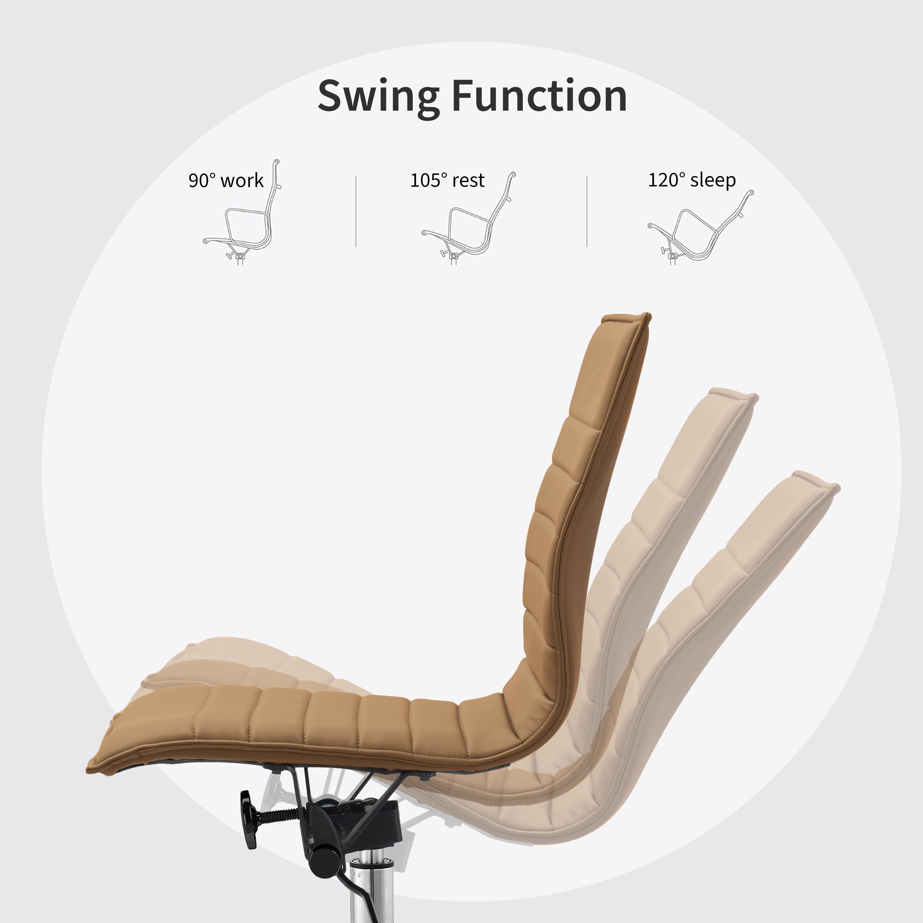 2xhome Set of 2 Mid Back Height Modern Home Office Chair, Ribbed PU Leather Seat with Swivel Tilt Adjustable Ergonomic Computer Desk Chair, Tan