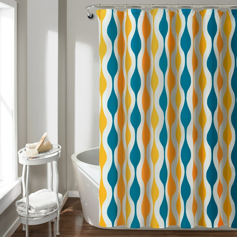 Lush Decor Mid Century Geo Polyester Shower Curtain, 72x72, Turquoise