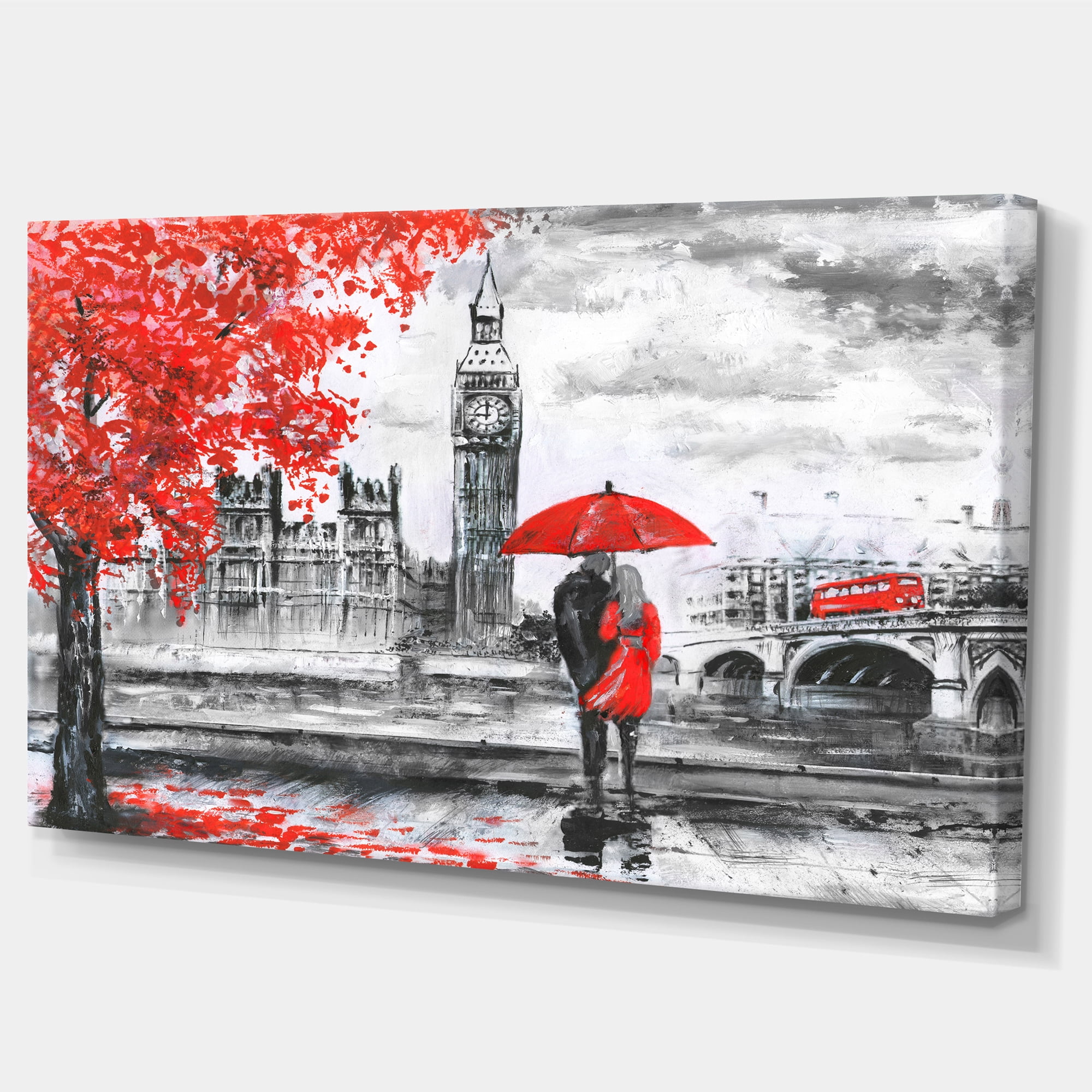 Designart 'Couples Walking in Paris ' Large landscape Canvas Art Print