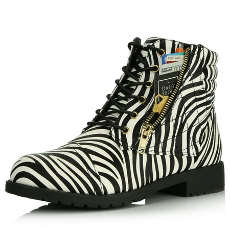 Nike Pro Combat Camo DailyShoes Women's Ankle Boots Combat Boot Low Heel Lace Up Zipped Pocket Booties Spring Exclusive Credit Card Bootie Susan-01 Zebra Pu 11 ()