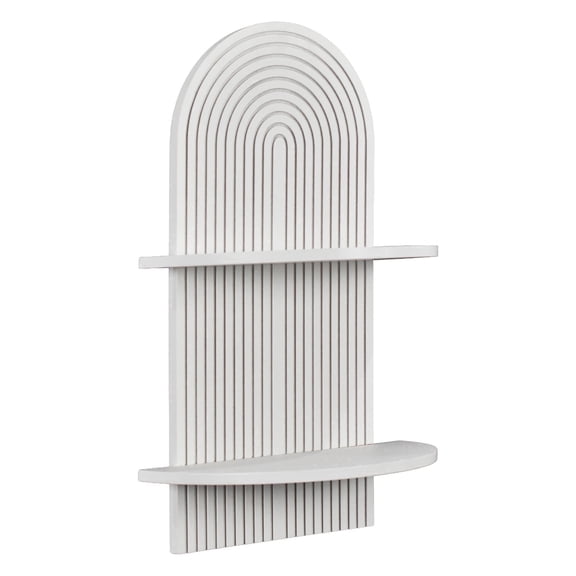 American Art Decor White Boho Arched Lunar Ledges Wall Shelf, Wooden 2-Tier Floating Bookshelf for Wall, Carved Fluted Arch Display Shelf for Bedroom Bathroom Kitchen Living Room Decor, 14" x 24"