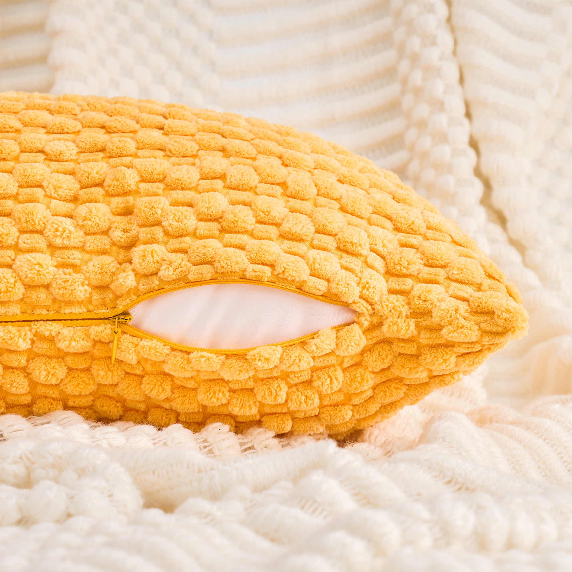 Unique Bargains Corduroy Throw Pillow Covers Set of 2 Yellow 16" x 16"
