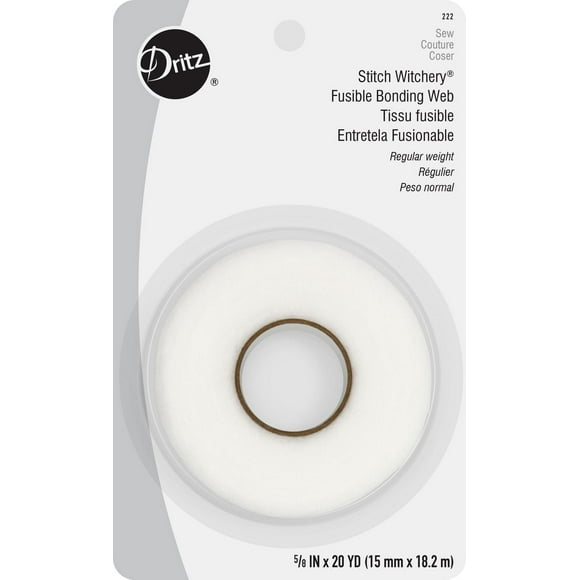 Dritz Toile de collage thermofusible Stitch Witchery, 5/8" x 20 verges, poids régulier, blanc Une toile thermocollante qui lie deux couches