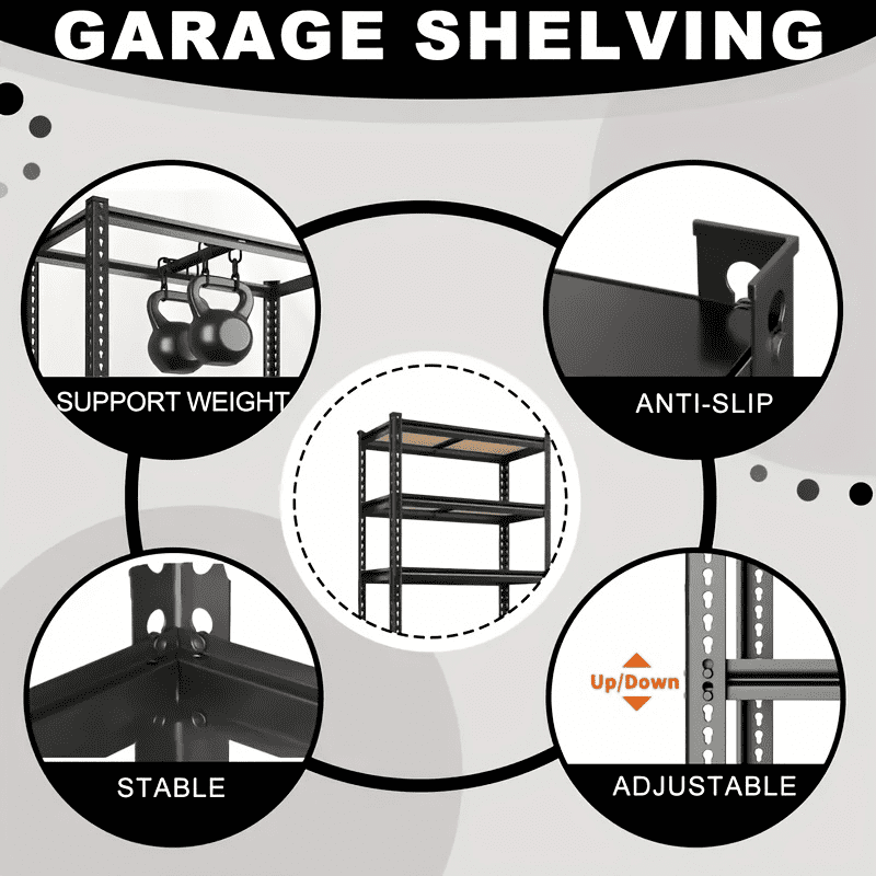 Garage Shelving Storage Shelves 5-Tier,  Capacityheavy Duty Adjustable Storage Shelve for Closet, Pantry & Garage Organization, Easyassembly Reguired, Garage Storage, Black, Utility Shelves
