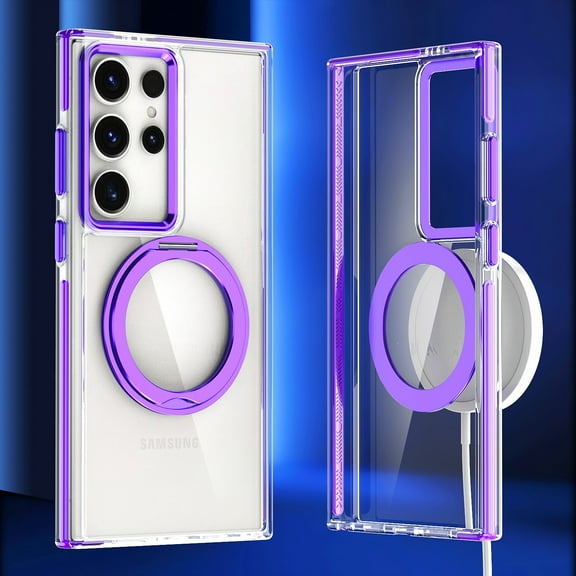 for Samsung Galaxy S25 Ultra Case with Kickstand Clear Cover Invisible Stand Slim Shockproof Drop Protective Phone Case, [Anti-Yellowing] [Military Grade Protection] Case for Galaxy S25 Ultra, Purple