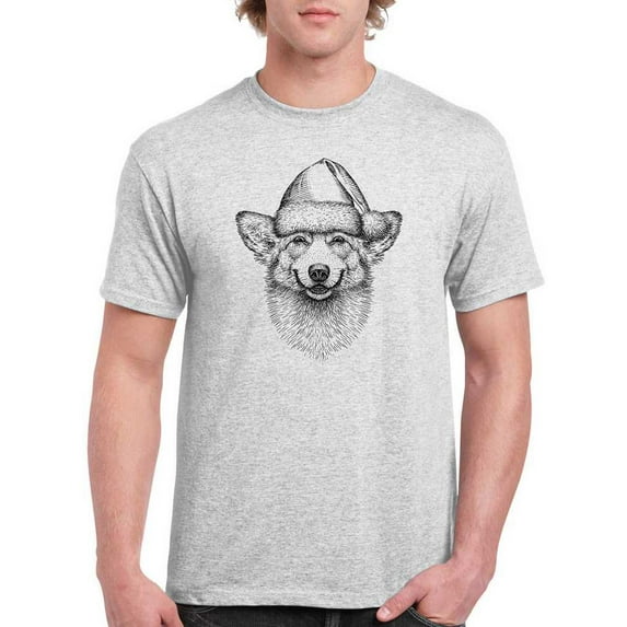Corgi Portrait W Santa Hat T-Shirt Men -Image by Shutterstock, Male 4X-Large