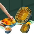 thumbnail image 1 of Juego de ocho piezas de cestas de cocina multifuncionales de plástico azul para lavar frutas y verduras, en cesta de doble capa., 1 of 7