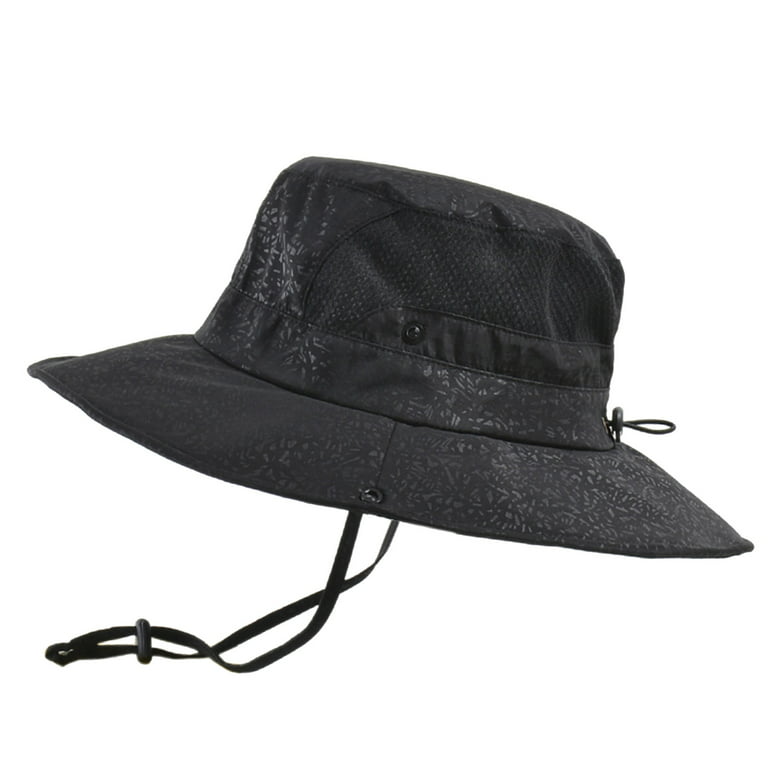 iOPQO Bucket Hats Men Mountaineering Fishing Solid Color Hood Rope Outdoor  Shade Foldable Casual Breathable Bucket Hat adult hat Black