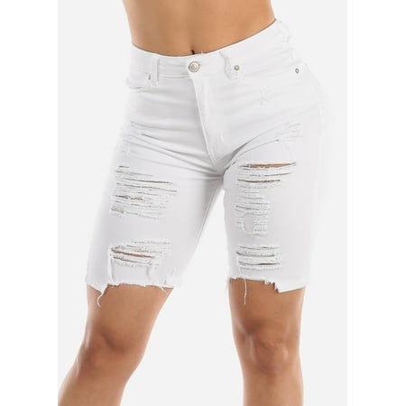 white distressed shorts ladies
