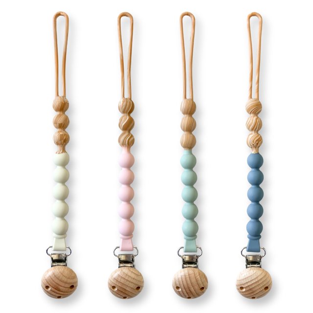 Juego de clips para chupetes Hippypotamus, todos de silicona, 4 colores