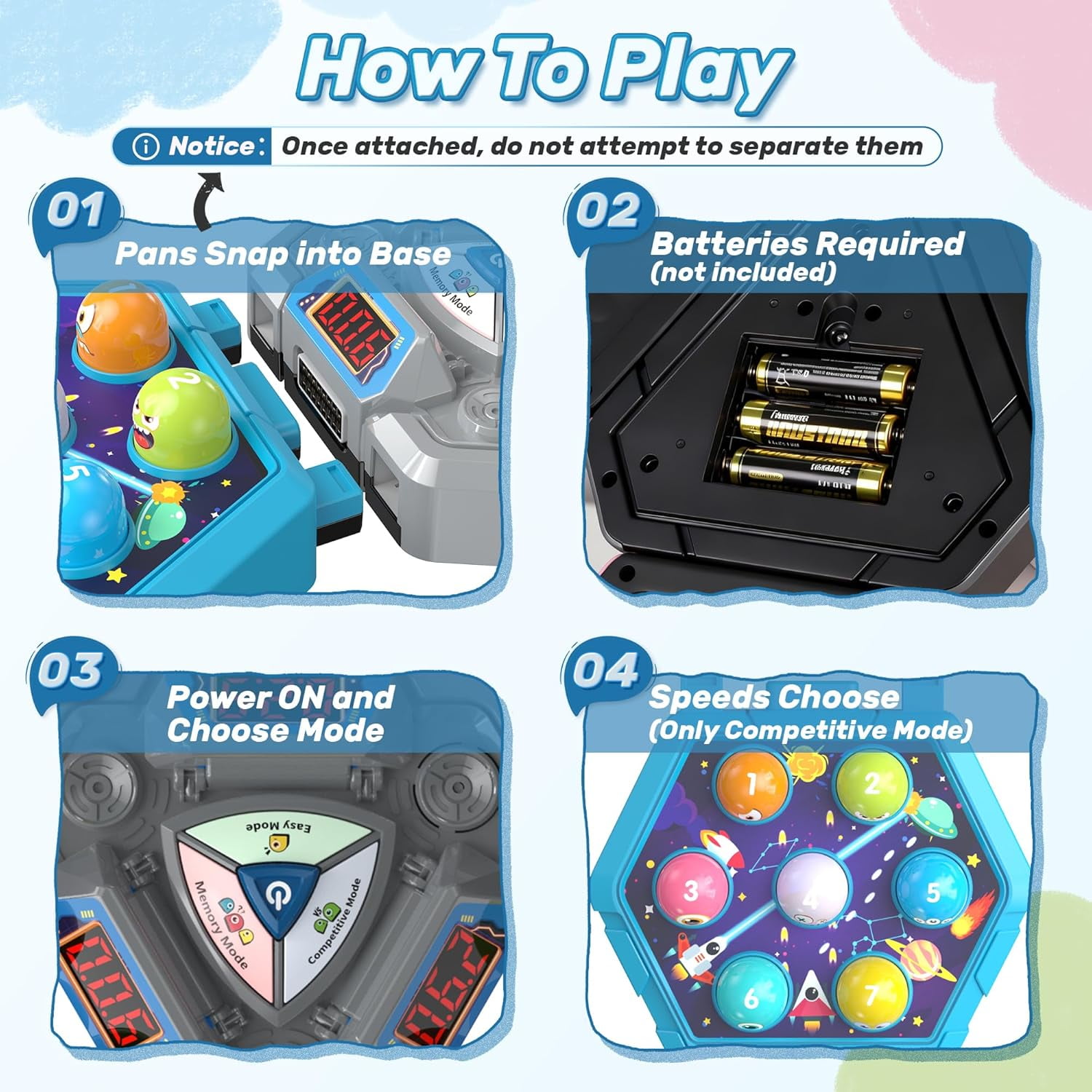 3-Player Whack Game Mole Toy , Early Learning Toy with Lights & Sounds, Interactive Pounding Hammer Toy with 3 Game Modes