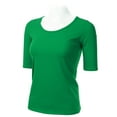 thumbnail image 2 of SSOULM Women's 1/2 Sleeve Crewneck Cotton Basic Slim Fit T-Shirt Top with Plus Size, 2 of 4