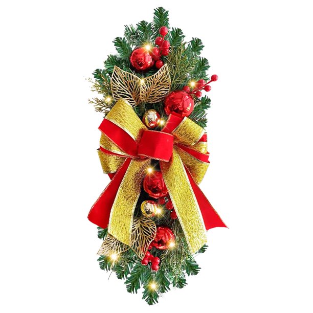 Adornos navideños preiluminados inalámbricos para escaleras, coronas navideñas para puertas de entrada, paredes, ventanas, adornos colgantes para interiores y exteriores, decoración navideña para el