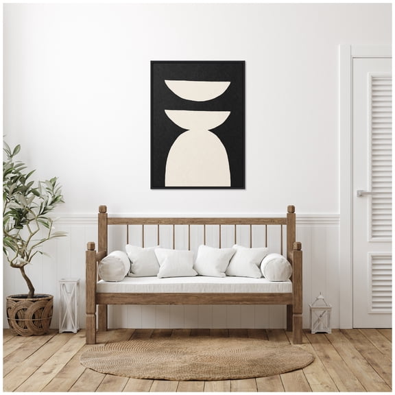 Kate and Laurel White Geometric Abstract Framed Canvas Wall Art by July Art Prints 28 x 38 Sylvie Black, Modern, Abstract Art for Wall Decor, Living Room, Bedroom