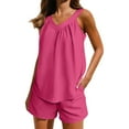 thumbnail image 2 of UPPADA Beach Lounge Sets for Women 2 Piece Outfits Sleeveless Tank Top Sweat Shorts Set with Pockets Vacation Sets Hot Pink,S, 2 of 6