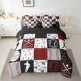 thumbnail image 2 of Manfei Teens Baseball Player Twin Bedding Sets 7-Piece, Square Plaid Bedding Comforter Set, Cartoon Sport Theme Reversible Sheet Sets, Luxury Bedroom Decor, 2 of 7