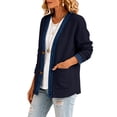 thumbnail image 5 of Stralyhd Jean Jacket Women Long Sleeve Fall Casual Denim Jacket Patchwork Waffle Jean Coats Light Button Down Cardigan with Pockets Navy S, 5 of 5