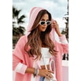 thumbnail image 3 of sicmoss Women's Pink Color Block Vertical Striped Hooded Cardigan Open Front Oversized Long with Pockets, 3 of 5